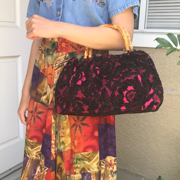 New vintage pink/black beaded purse - Picture 3 of 15